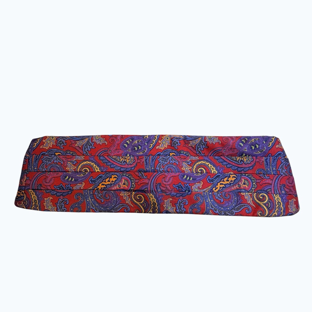 Hanauer Silk Cummerbund Red Blue Paisley Adjustable Formal USA